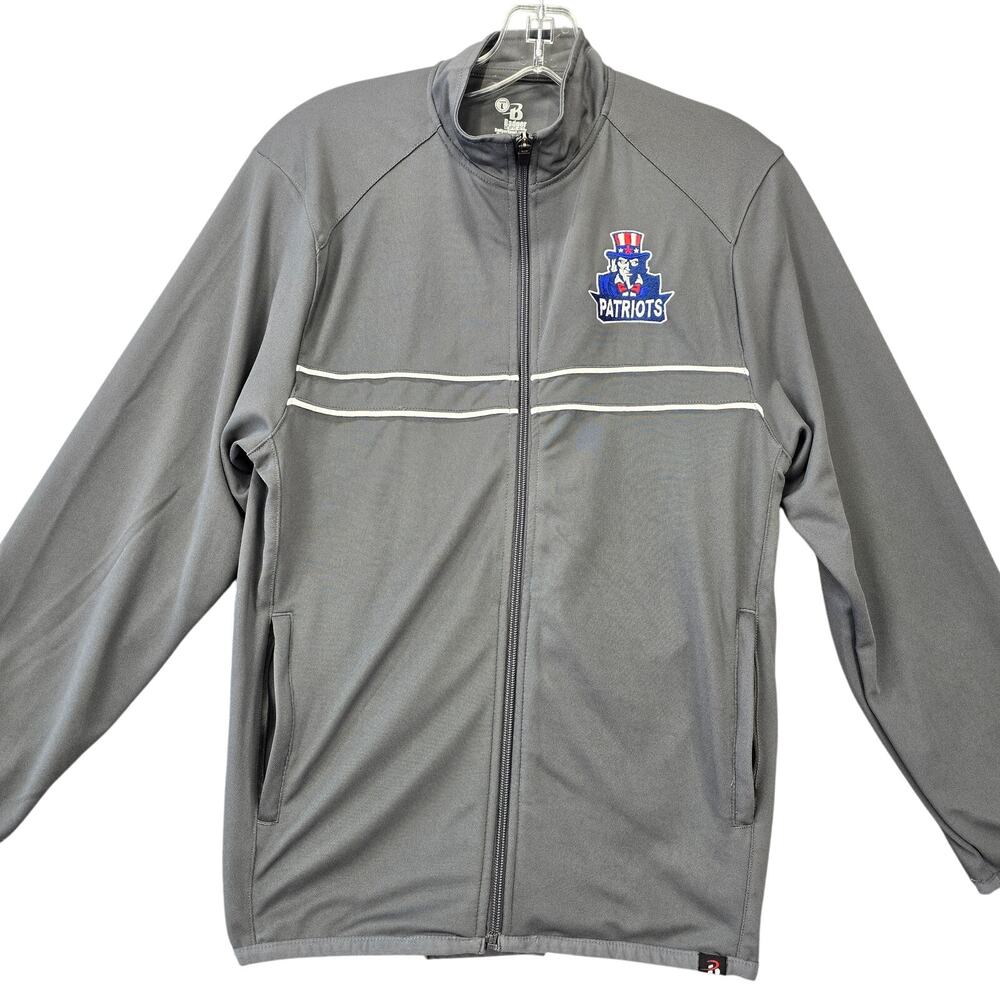 Badger Sport Gray Patriots Jacket Full Zip Long Sleeves Lightweight Youth Boys L